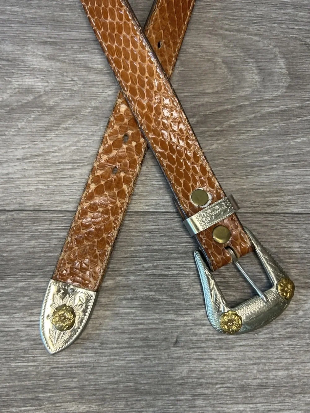 Vintage This Wicked West Genuine Snakeskin Belt German Silver Buckle Vail 34